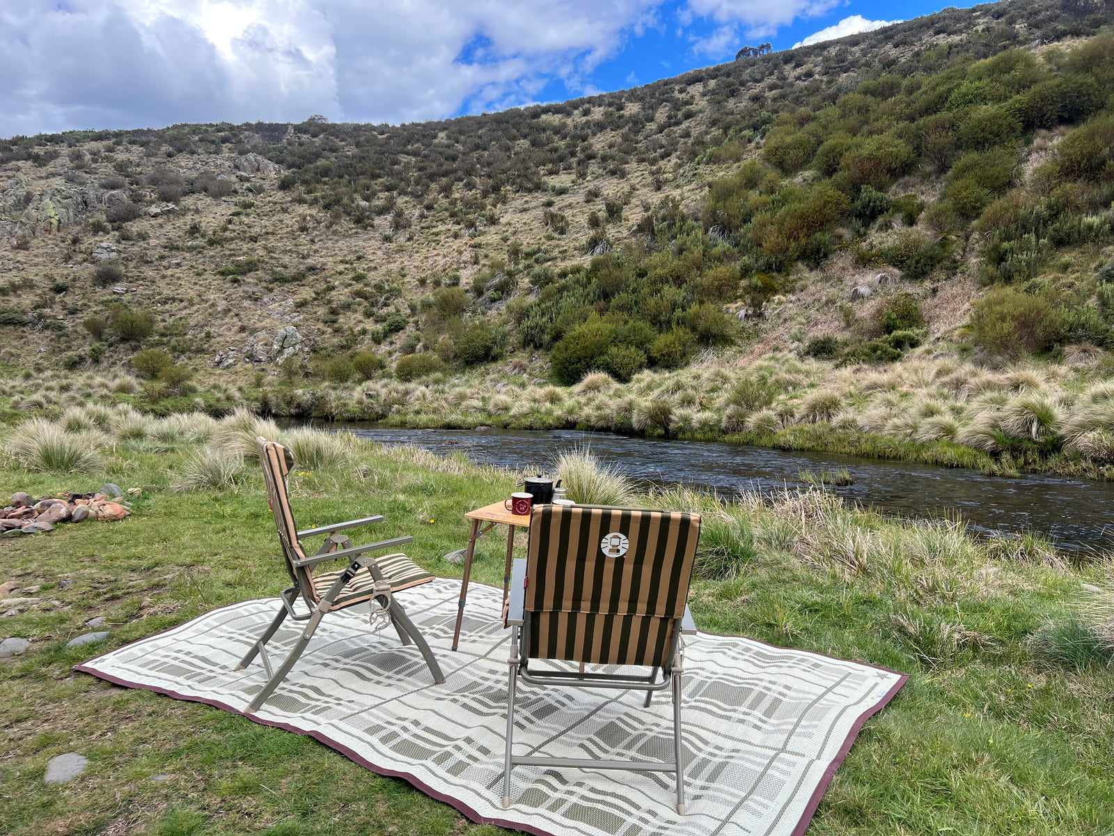 The same campsite with the Field Mat down under the chairs